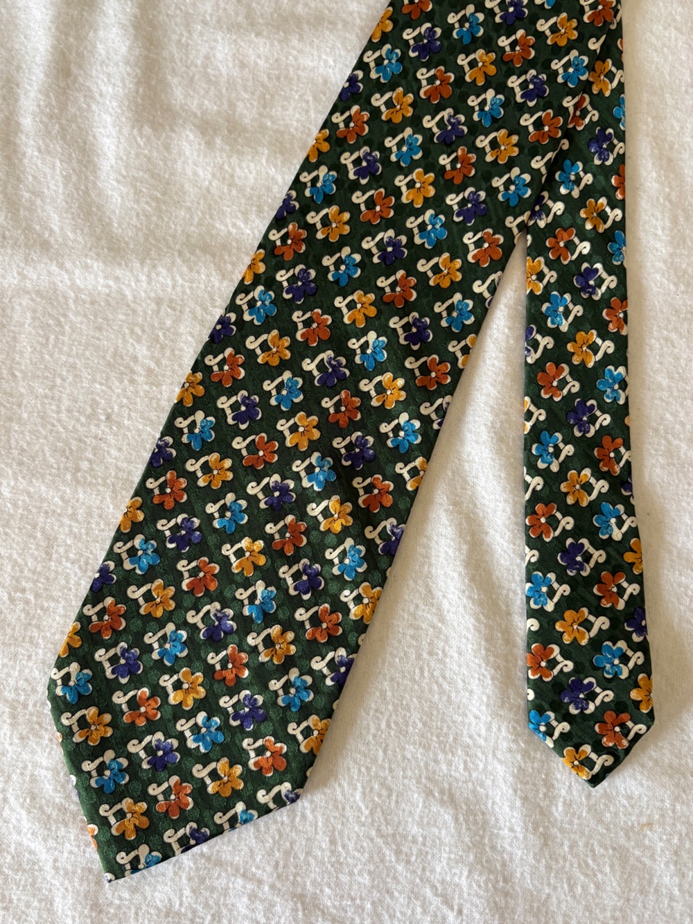 Vintage Emanuel Ungaro Silk Tie Green with Multicolor Floral Motif Italy EUC